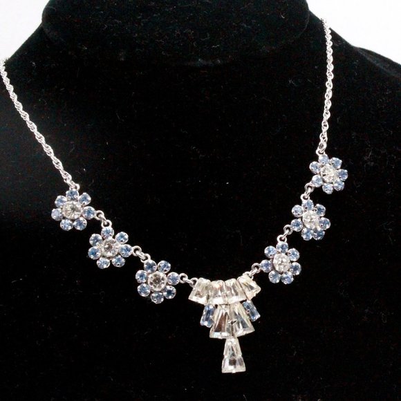 Vintage 50's Star-Art Sterling Marked Rhinestones Fancy Bridal Necklace Set - Picture 2 of 8